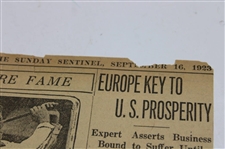 1923 Sunday Sentinel Bobby Jones 'Bobby's Looking For More Fame' Newspaper Article