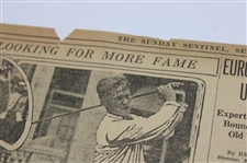 1923 Sunday Sentinel Bobby Jones 'Bobby's Looking For More Fame' Newspaper Article