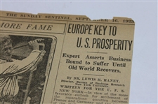 1923 Sunday Sentinel Bobby Jones 'Bobby's Looking For More Fame' Newspaper Article