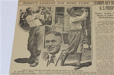 1923 Sunday Sentinel Bobby Jones 'Bobby's Looking For More Fame' Newspaper Article