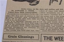 1923 Sunday Sentinel Bobby Jones 'Bobby's Looking For More Fame' Newspaper Article