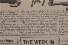1923 Sunday Sentinel Bobby Jones 'Bobby's Looking For More Fame' Newspaper Article
