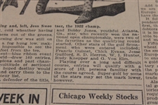 1923 Sunday Sentinel Bobby Jones 'Bobby's Looking For More Fame' Newspaper Article
