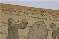 1919 New York Times Bobby Jones 'Golf Stars Will Meet At Siwanoy' Newspaper Article/Photo