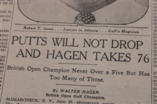 1929 Detroit News Bobby Jones 'He's The Houdini Of The Links' Newspaper Article