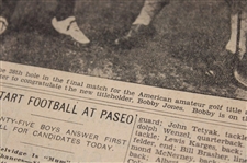 1927 Kansas City Star Bobby Jones 'The Finish Of The Championship Match' Newspaper Article