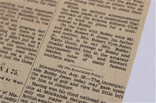 1927 Kansas City Star Bobby Jones 'The Finish Of The Championship Match' Newspaper Article