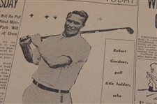 1916 Los Angeles Evening Express Bobby Jones 'Golf Champion To Meet Boy Marvel In Tourney Today' Newspaper Article