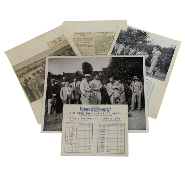 1938 Challenge Match Locke/Brews Vs. Cotton/Whitcomb at Walton Heath Photo, Articles & Scorecard