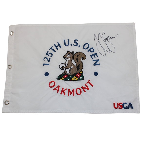 Champion JJ Spaun Signed 2025 US Open at Oakmont Embroidered Flag JSA ALOA