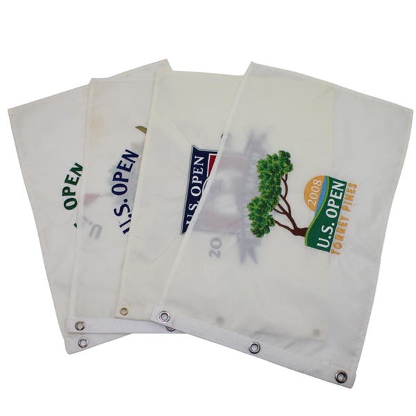 2008, 2010, 2012 & 2013 US Open Embroidered White Flags - Woods, McDowell, Simpson & Rose