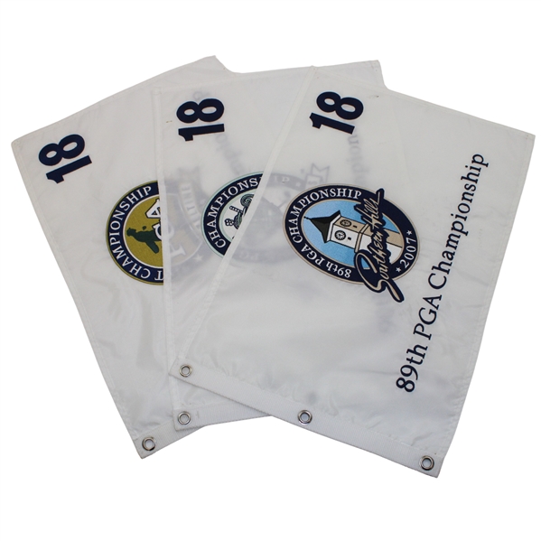 2007, 2008 & 2009 PGA Championship Embroidered Flags - Woods, Harrington & Y.E. Yang