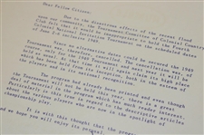 1949 Colonial National Invitation Tournament Program - No Tournament Due to Flooding (Letter)