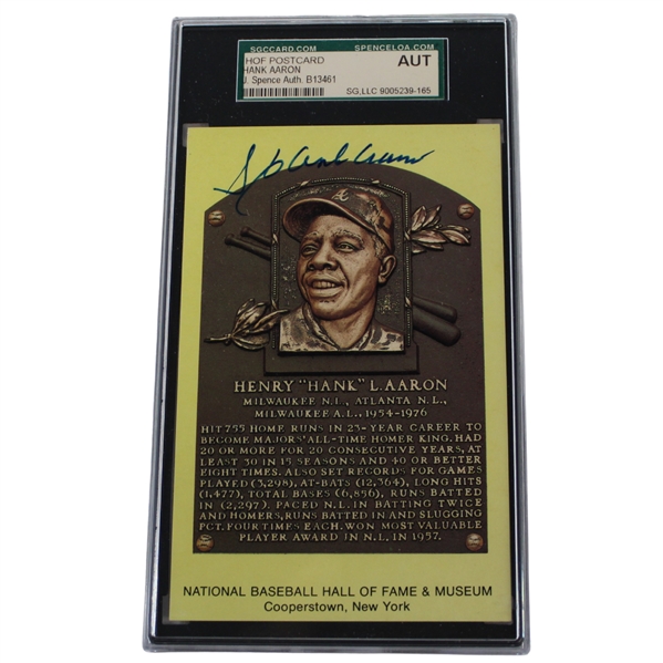 Hank Aaron Signed Baseball HOF Postcard SGC Authentic