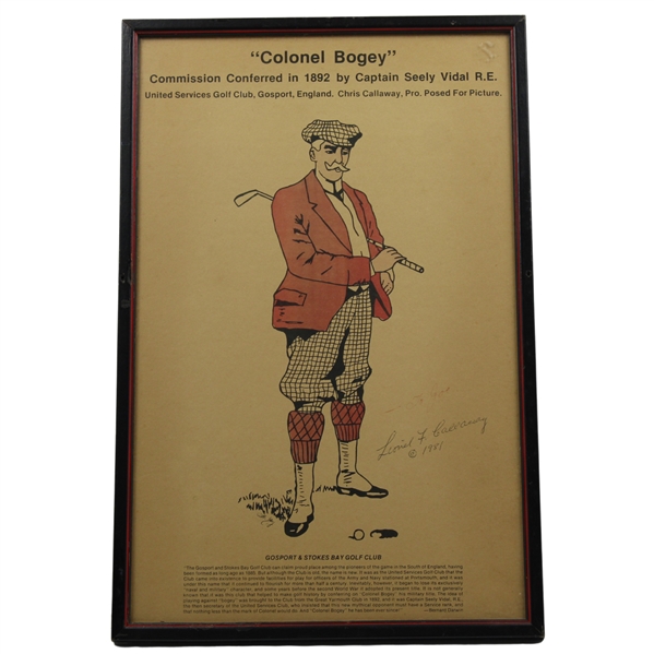 Colonel Bogey 1892 Print Signed by his Grandson in 1981 - Framed