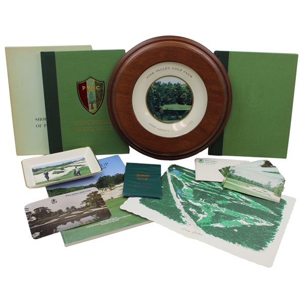 Pine Valley GC items Including Porcelain Plate, Walker Cup Program, Two (2) Books, Scorecard, Map & more