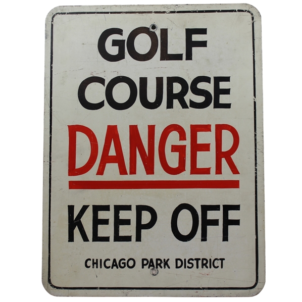 Classic Chicago Park District Golf Danger - Keep Off Large Metal Sign 