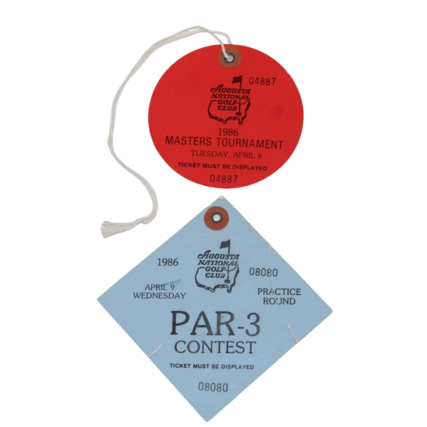 1986 Masters Tournament Tuesday & Wednesday (Par-3) Tickets w/Original strings - Nicklaus Win