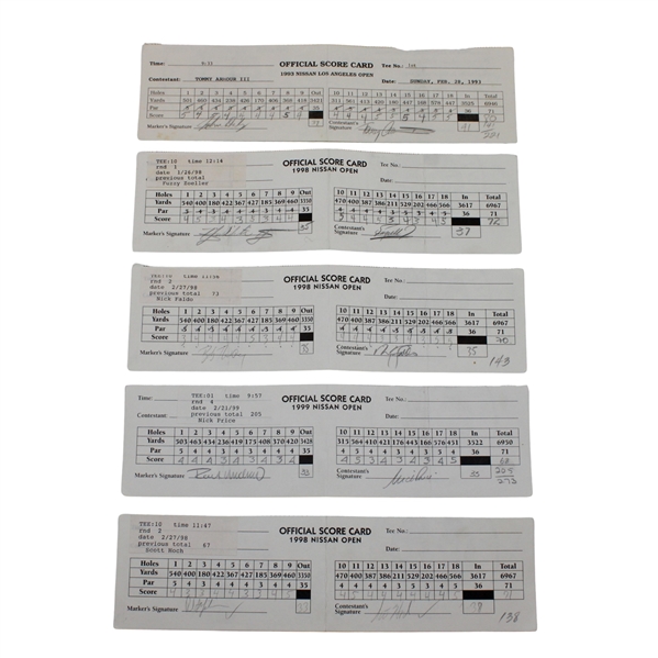 Mickelson, Faldo, Daly & (7) others Signed 1993, 1998-99 Nissan LA Open Official Scorecards