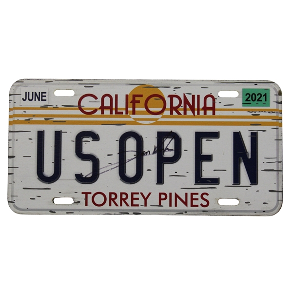 Champion Jon Rahm Signed 2021 US OPEN California Torrey Pines License Plate JSA ALOA
