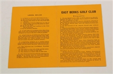 Bobby Locke Signed East Berks GC Scorecard From Personal Scrapbook JSA ALOA