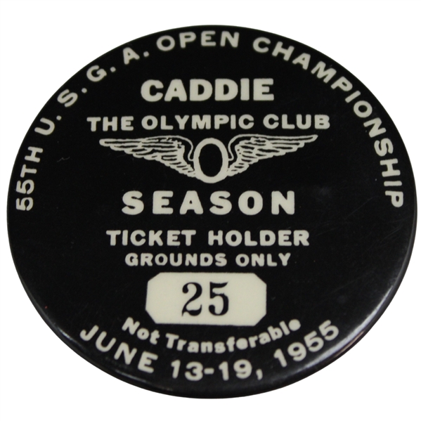 1955 US Open at Olympic Club Caddie Badge - Ben Hogan Jack Fleck