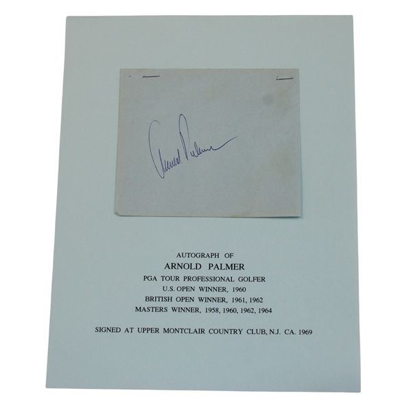 Arnold Palmer Signed Album Page Signed at Upper Montclair CC 1969 JSA ALOA