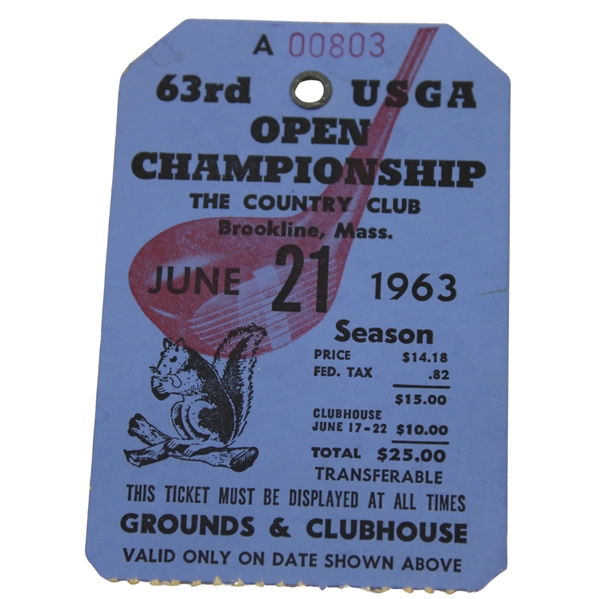 1963 US Open at The Country Club Second Round Ticket - Julius Boros Win