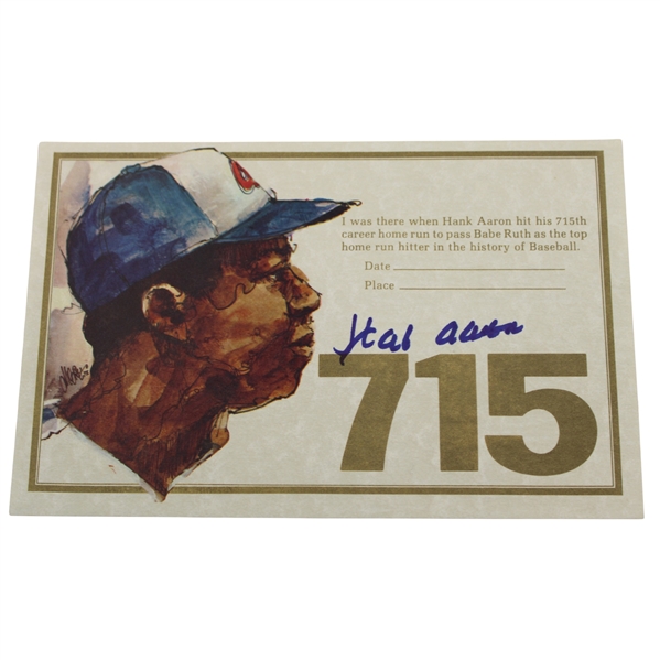 Hank Aaron Signed 715th Home Run Attendance Certificate JSA ALOA