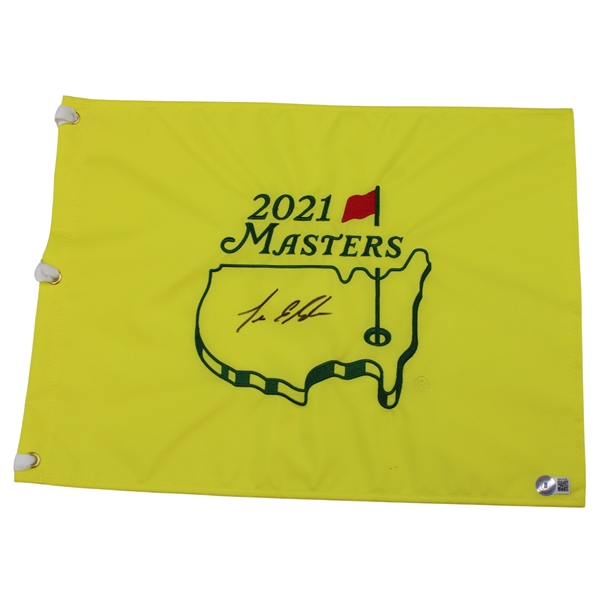 Lee Elder Signed 2021 Masters Tournament Embroidered Flag BAS #BB49248
