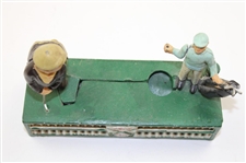 Cast Iron Birdie Putt Mechanical Golf Bank with Golfer & Caddie on Green