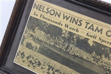 Byron Nelson Signed 1942 Seattle Post 'Nelson Wins Tam O'Shanter Open' - Framed JSA ALOA