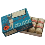 Dozen c.1966 Chandler Harper Plymouth Steel Center Golf Balls In Box