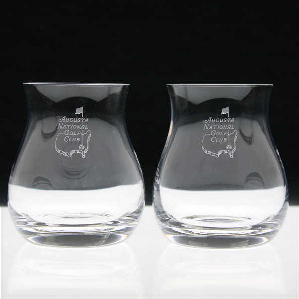 Pair of Augusta National Golf Club Sterling Cut Stemless Liquor Glasses