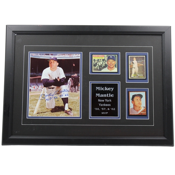 Mickey Mantle Signed Three Time MVP Framed Display Full JSA Letter #BB06471