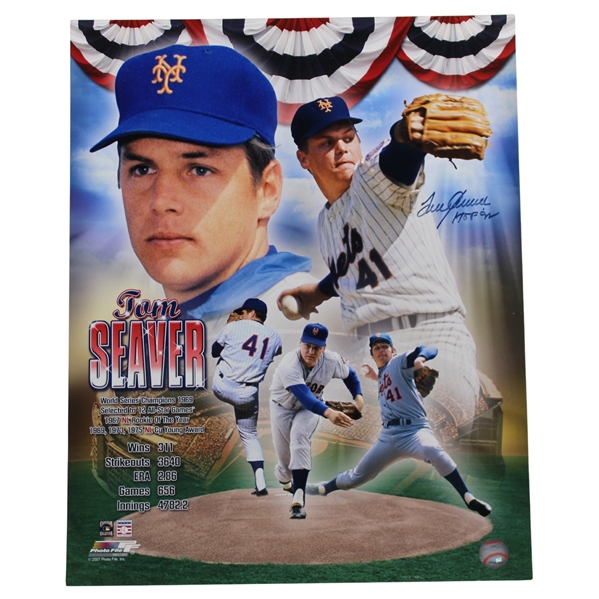 Tom Seaver Signed Career Statistics 16x20 Collage Photo JSA ALOA