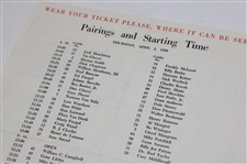 1958 Masters Tournament Thursday Pairing Sheet - Arnold Palmer Winner