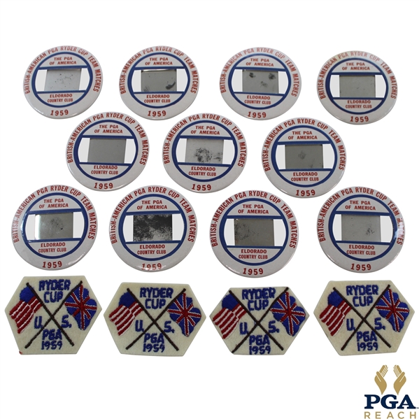 Eleven (11) 1959 Ryder Cup at Eldorado Badges & (4) Patches