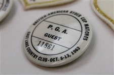 Three (3) 1963 Ryder Cup at East Lake Badges, (3) Guest Badges & (2) Team Patches