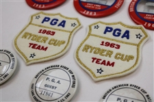 Three (3) 1963 Ryder Cup at East Lake Badges, (3) Guest Badges & (2) Team Patches
