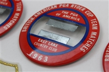 Three (3) 1963 Ryder Cup at East Lake Badges, (3) Guest Badges & (2) Team Patches