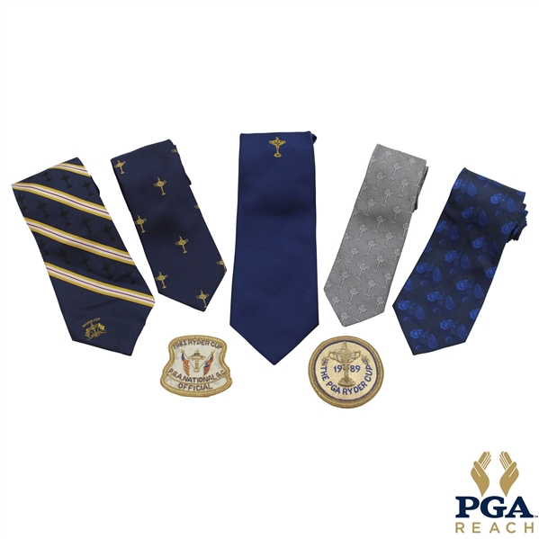 Five (5) Ryder Cup Ties w/1983 & 1989 Ryder Cup Coat Crests