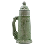 Vintage Ceramic 19th Hole Post-Swing Golfer/Putting Golfer Stein with Dimple Golf Ball Lid