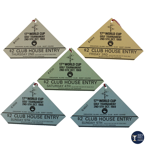 Five (5) 1969 World Cup Golf Tournament Tickets - Thursday-Sunday - Trevino & Moody Win