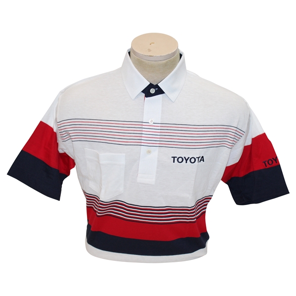 Chi Chi Rodriguezs Personal Aureus Red, White & Blue Striped Polo w/Sponsor - M