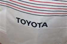 Chi Chi Rodriguez's Personal Aureus Red, White & Blue Striped Polo w/Sponsor - M