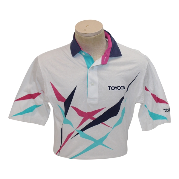 Chi Chi Rodriguezs Personal Antigua White, Green, Pink & Navy Polo w/Sponsor - M