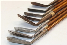 Nine (9) Wood Shaft Clubs 1 Wood, 2 Jiggers, Niblic, Rustless Iron From St. Andrews