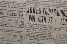 1934 Baltimore Sun Bobby Jones 'Jones Equals Par With 72' Newspaper Article/Photo - Masters