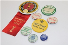 Eight (8) Various Contestant Ribbons & Badges inc. PGA Championship, Glen Campbell Open & more